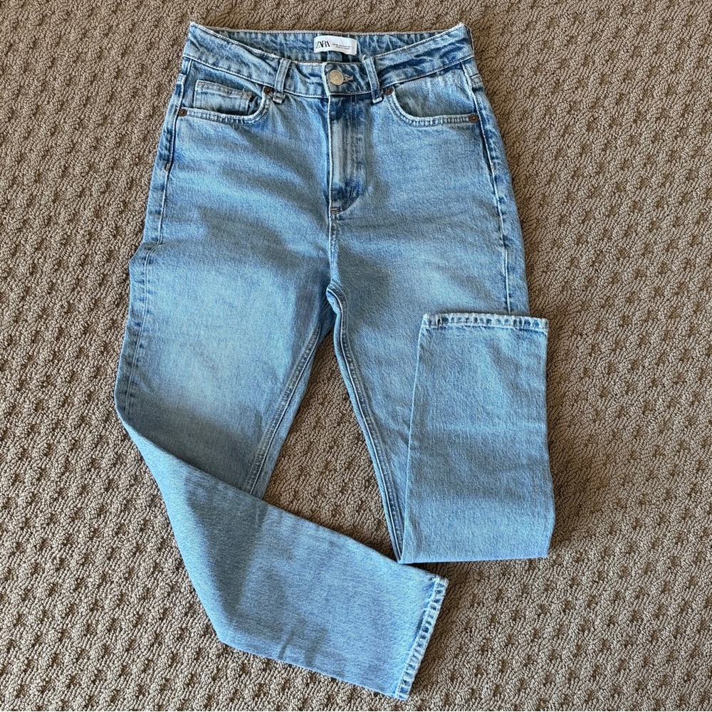 Zara Women's High Rise Denim Jeans - Light Blue